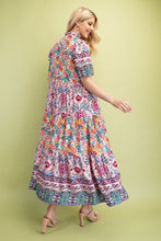 Load image into Gallery viewer, GiGio Mixed Print Tiered Midi Dress in Blush Mix
