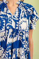 GiGio Printed Tiered Midi Dress in Cobalt Mix