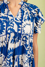 Load image into Gallery viewer, GiGio Printed Tiered Midi Dress in Cobalt Mix

