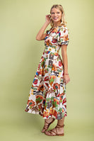 GiGio Bold Color Floral Print Midi Dress in Brown Multi