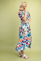 GiGio Bold Color Floral Print Midi Dress in Blue Multi