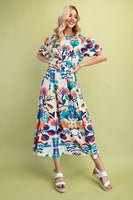 GiGio Bold Color Floral Print Midi Dress in Blue Multi