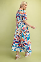 GiGio Bold Color Floral Print Midi Dress in Blue Multi