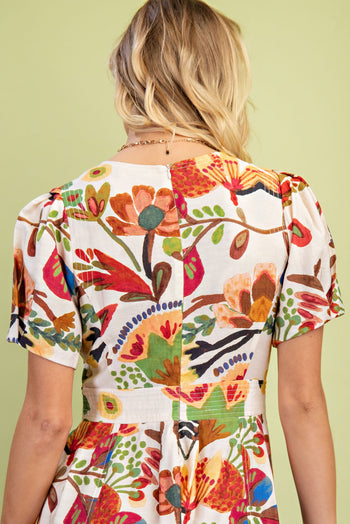 GiGio Bold Color Floral Print Midi Dress in Brown Multi