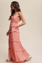 Load image into Gallery viewer, Listicle Sweetheart Neckline Tiered Maxi Dress in Peach Coral
