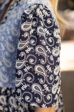 Load image into Gallery viewer, VOY Color Block Dress with Paisley Embroidery in Blue
