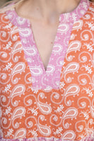 VOY Color Block Dress with Paisley Embroidery in Rust