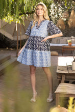 Load image into Gallery viewer, VOY Color Block Dress with Paisley Embroidery in Blue
