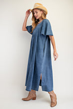 Load image into Gallery viewer, Easel Washed Denim Maxi Dress in Dark Denim
