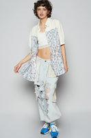 POL A-Line Mixed Fabric Tiered Top in Ivory/Blue