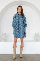 TRENDiLiTY Gingham Button Down Dress in Denim