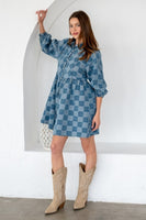 TRENDiLiTY Gingham Button Down Dress in Denim