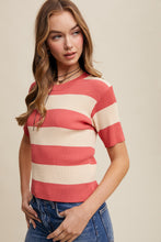 Load image into Gallery viewer, Listicle Striped Ribbed Knit Top in Coral
