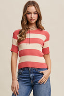 Listicle Striped Ribbed Knit Top in Coral