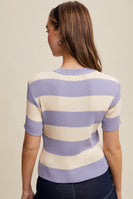Listicle Striped Ribbed Knit Top in Periwinkle
