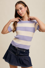 Load image into Gallery viewer, Listicle Striped Ribbed Knit Top in Periwinkle
