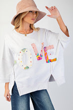 Load image into Gallery viewer, Easel OVERSIZED Top with Mixed Print LOVE Letter Patch Front in Light Heather Grey
