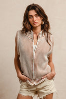 BiBi Two Toned Stripe Knit Sweater Zip up Vest in Ivory/Latte