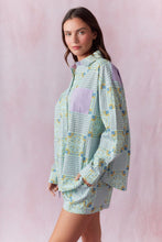Load image into Gallery viewer, Peach Love Multi Floral Block Printed Cotton Poplin Shirt in Sage/Purple/Multi
