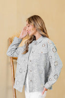 Sew in Love Eyelet Floral Embroidered Denim Jacket in Light Denim