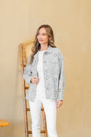 Sew in Love Eyelet Floral Embroidered Denim Jacket in Light Denim