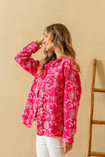 Load image into Gallery viewer, Sew in Love Eyelet Floral Embroidered Denim Jacket in Hot Pink
