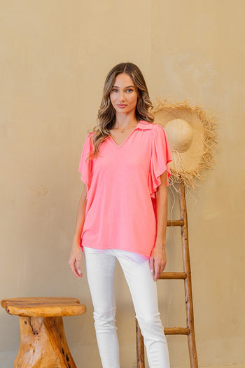 Sew in Love Solid Color Top in Neon Pink