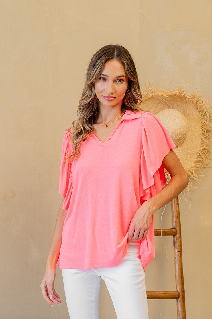 Sew in Love Solid Color Top in Neon Pink