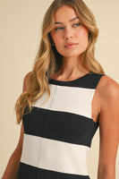 Klesis Lightweight Striped Knit Sweater Dress in Black/Ivory