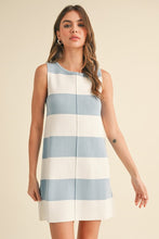 Load image into Gallery viewer, Klesis Lightweight Striped Knit Sweater Dress in Light Blue/Ivory
