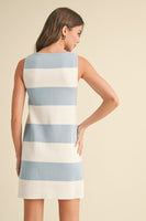 Klesis Lightweight Striped Knit Sweater Dress in Light Blue/Ivory