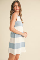 Klesis Lightweight Striped Knit Sweater Dress in Light Blue/Ivory
