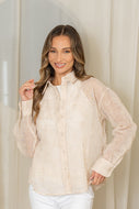 Sew in Love Sheer Textured Floral Print Top in Light Taupe