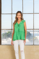 Sew in Love Solid Color Bow Tie Front Top in Kelly Green