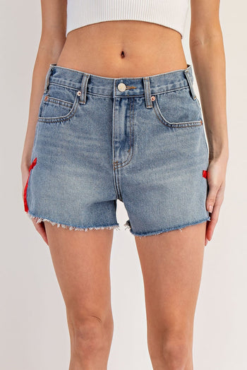 ee:some Side Ribbon Bow Shorts in Denim