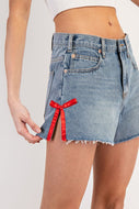ee:some Side Ribbon Bow Shorts in Denim