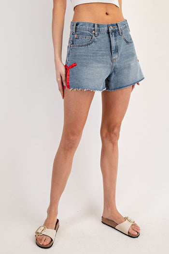 ee:some Side Ribbon Bow Shorts in Denim