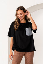 Load image into Gallery viewer, Sew in Love OVERSIZED Solid Color Top with Contrasting Denim Pocket in Black
