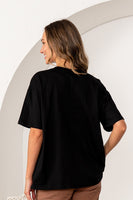 Sew in Love OVERSIZED Solid Color Top with Contrasting Denim Pocket in Black
