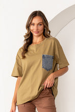 Load image into Gallery viewer, Sew in Love OVERSIZED Solid Color Top with Contrasting Denim Pocket in Olive
