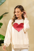 Load image into Gallery viewer, Sew in Love Lightweight Knit Sequin Heart Sweatshirt in Cream
