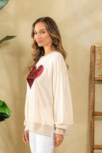 Load image into Gallery viewer, Sew in Love Lightweight Knit Sequin Heart Sweatshirt in Cream
