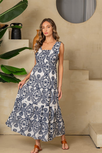 Sew in Love Floral Embroidered Maxi Dress in Navy