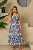 Sew in Love Floral Embroidered Maxi Dress in Navy