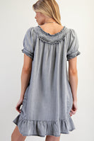 Easel Ruffled Detailed Chambray Dress in Black Denim