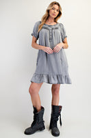 Easel Ruffled Detailed Chambray Dress in Black Denim