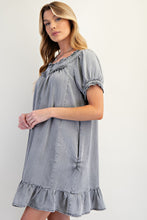 Load image into Gallery viewer, Easel Ruffled Detailed Chambray Dress in Black Denim

