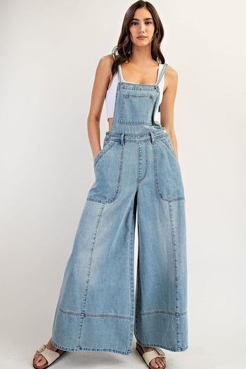 ee:some Mineral Washed Wide Leg Jumpsuit in Denim