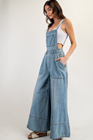 ee:some Mineral Washed Wide Leg Jumpsuit in Denim