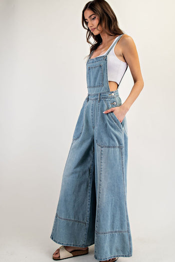 ee:some Mineral Washed Wide Leg Jumpsuit in Denim